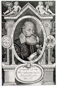 Portræt af Matthias de Lobel (1538-1622) indgraveret af kunstneren