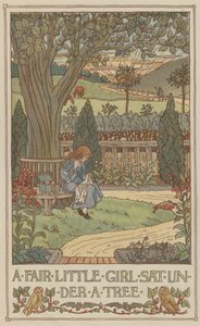 En smuk lille pige sad under et træ (farvelitografi) af Francis Donkin Bedford