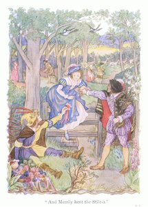 "Og gik lystigt over stigen (farvelitografi) af Francis Donkin Bedford