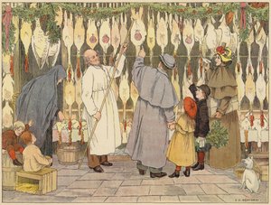 Bedfords bog om butikker: Poulterer (farvelitografi) af Francis Donkin Bedford