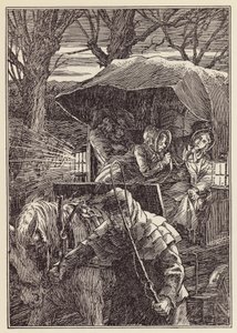Illustration til The Cricket on the Hearth af Charles Dickens (farvelitografi)