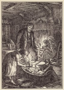 Illustration til The Cricket on the Hearth af Charles Dickens (farvelitografi)
