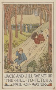 Jack og Jill gik op ad bakken for at hente en spand vand (farvelitografi) af Francis Donkin Bedford
