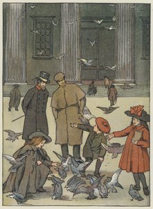London: The Museum Pigeons (farvelitografi) af Francis Donkin Bedford