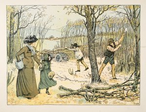 The Woodman, fra Four and Twenty Toilers, pub. 1900 (farvelitografi) af Francis Donkin Bedford