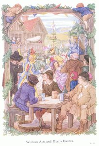 Pinseøl og Morris-dansere (farvelitografi)