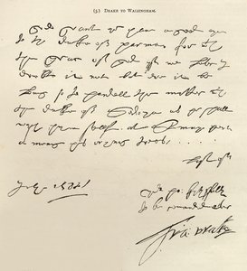 Brev fra Sir Francis Drake til Sir Francis Walsingham underskrevet 29. juli 1588, offentliggjort i 