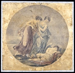 Graces Awakening Cupid, efter et maleri af Benjamin West (1738-1820) 1778-81 (mekanisk maleri)