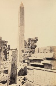 "Egypten og Palæstina": granit-obelisk bygget af faraoen Tuthmosis I og dronningen Hatshepsut i det store tempel Amun-Ra, Karnak, Egypten af Francis Frith