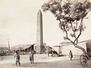 Egyptisk Obelisk, Cleopatras nål, i Alexandria, Egypten, ca. 1870.