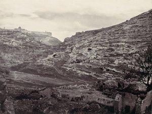 Moriah-bjerget, Jerusalem, fra En Rogels brønd, ca. 1857.