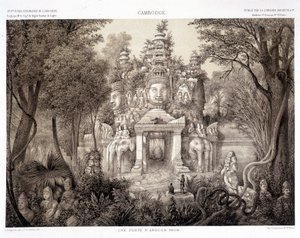 En port fra Angkor Thom, ca. 1870 - i "Udforskningsrejse i Indokina 1866-1868"" af Francis Garnier Paris af Francis Garnier