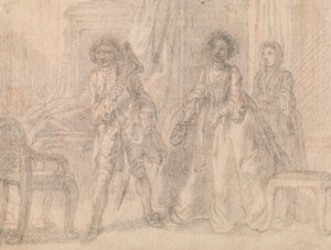 Scene fra et teaterstykke, muligvis Benjamin Hoadleys "The Suspicious Husband" af Francis Hayman