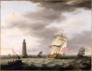 En krigsmand passerer Eddystone Fyrtårn, ca. 1773