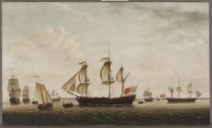 Kaptajn Cooks skibe HMS Resolution and Adventure in the Long Reach, 1772