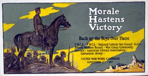 Moralen fremskynder Victory - Back up the Boys over there United War Work Campaign, 11. - 18. november, pub. 1918 af Francis Luis Mora