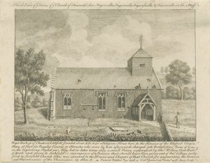 Afskedskirken: radering, nd [1740] (tryk) af Francis Perry