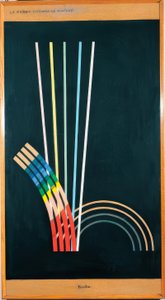 Alt sammen. Sorte farver, hvide, røde, blå, gule linjer, kurver, lige linjer, buer. af Francis Picabia