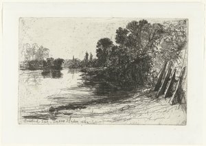 Bank of the Thames i Brentford Brentford Ferry (titel på objekt) af Francis Seymour Haden (Sir) (signed by artist)