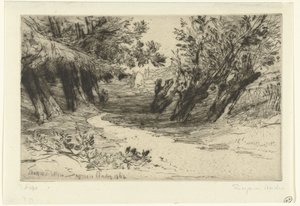 Pad langs vandet De elskendes gåtur Thames Ditton (titel på objekt) af Francis Seymour Haden (Sir) (signed by artist)