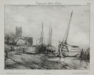 Fiskerbåde langs stranden af Francis Seymour Haden