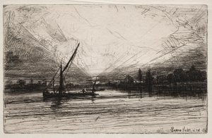 Solnedgang ved Themsen, 1862. af Francis Seymour Haden