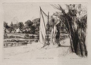 Thames Ditton - With a Sail, 1864. af Francis Seymour Haden