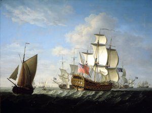 En britisk eskadre fra Royal Navy til søs. Olie på lærred, omkring slutningen af 1740