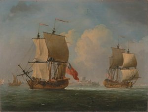 En engelsk slup og en fregat i en let brise