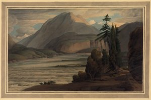 In the Valley of the Grisons, 1781 (pen & blæk, vask på papir) af Francis Towne