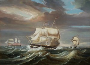 Blackwall fregatter i en stiv brise (olie) af Francis Tudgay