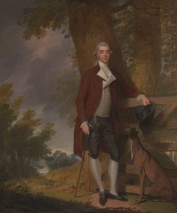 En gentleman og hans hund i et landskab af Francis Wheatley