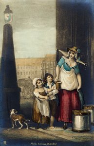 Handelskvinde i London, der sælger mælk: "Mælk nedenunder, piger! af Francis Wheatley