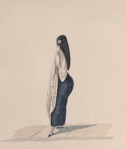 En kvinde iført saya stående i profil, fra en gruppe tegninger, der forestiller peruansk..., ca.184