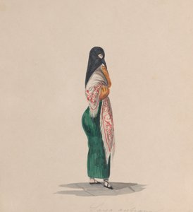 En kvinde iført saya stående i profil, fra en gruppe tegninger, der forestiller peruansk..., ca.184