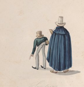 To peruvianske spåkoner iført tophatte set bagfra, fra en gruppe..., ca. 1848.