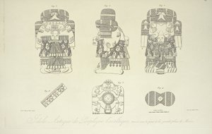 Aztec Idol of Basaltic Porphyry, fundet under Grand Plaza of Mexico City, indgraveret af Cloquet, illustration fra 