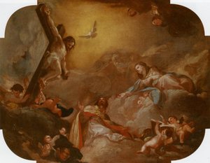 Sankt Augustin og jomfruen, der tilbeder den korsfæstede Kristus