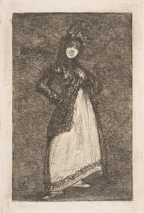 En Maja stående mod en mørk baggrund Maja. af Francisco de Goya