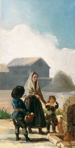 En kvinde og to børn ved et springvand af Francisco de Goya
