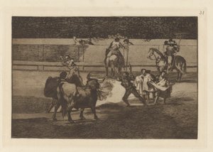 Fire Banderillas (Banderillas with Firecrackers), Plade 31 fra Tyrefægtning af Francisco de Goya