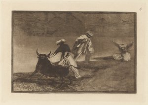 Capean otro encerrado (They Play Another with the Cape in the Enclosure), Plade 4 fra La tauromaquia af Francisco de Goya