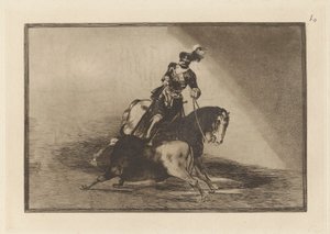 Carlos V. Spearing a Bull in the Plaza de Valladolid (Charles V. Spearing a Bull in the Ring at Valladolid), Plade 10 fra La tauromaquia af Francisco de Goya