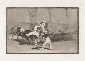 Cogida de un moro estando en la plaza (En hede fanget af tyren i ringen), plade 8 fra La tauromaquia af Francisco de Goya