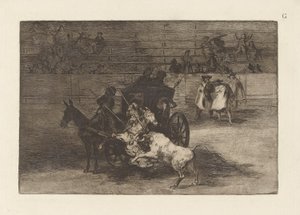 Kæmp i en vogn spændt til to muldyr, plade G fra La tauromaquia (tredje udgave) af Francisco de Goya