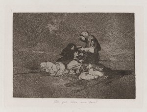 Af hvad? serverer en kop? (Hvad er brugen af ​​en kop?), Plade 59 fra The Disasters of War af Francisco de Goya
