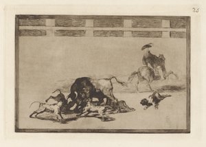Echan perros al toro (De løse hunde på tyren), plade 25 fra La tauromaquia af Francisco de Goya
