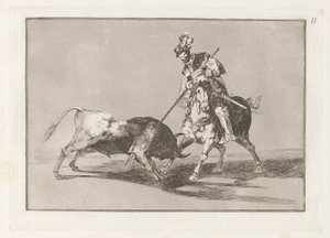 El Cid Campeador, der spyder en anden tyr (The Cid Campeador, der spyder en anden tyr), plade 11 fra La tauromaquia af Francisco de Goya