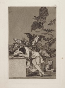 Drømmen om årsagen producerer monstre. (Fornuftens søvn frembringer monstre.), pl. 43 fra serien The whims af Francisco de Goya