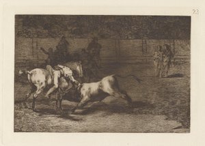 Mariano Ceballos, alias indianeren, dræber tyren fra sin hest (Mariano Ceballos, Alias ​​​​indianeren, dræber tyren fra sin hest), plade 23 fra La tauromaquia af Francisco de Goya